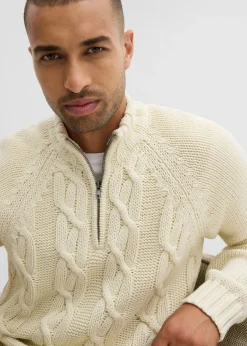 Hombre bonprix bonprix Jersey troyer de punto grueso con diseño trenzado, en suave mezcla de algodón