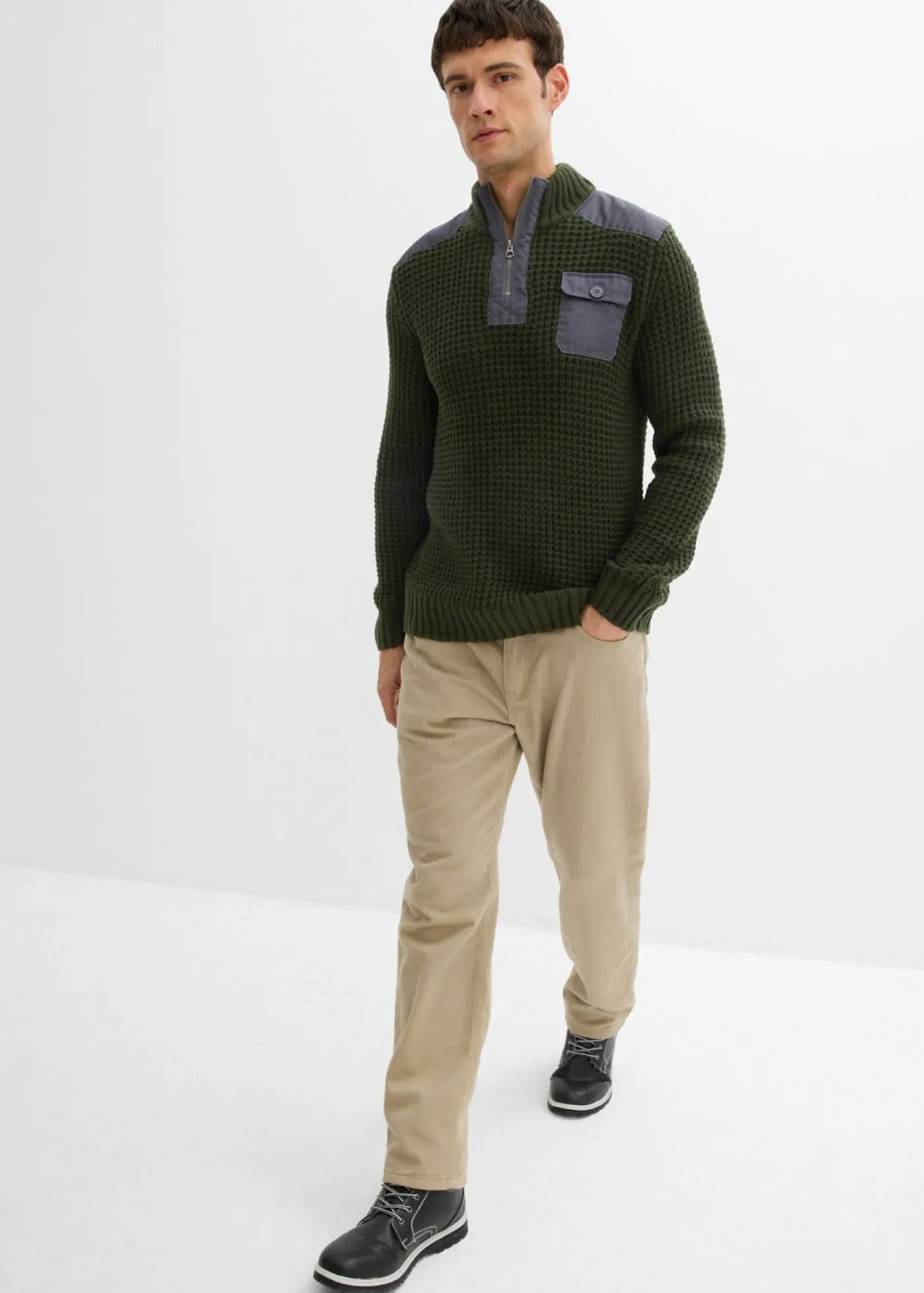 Hombre bonprix bonprix Jersey troyer de punto grueso con inserto de malla