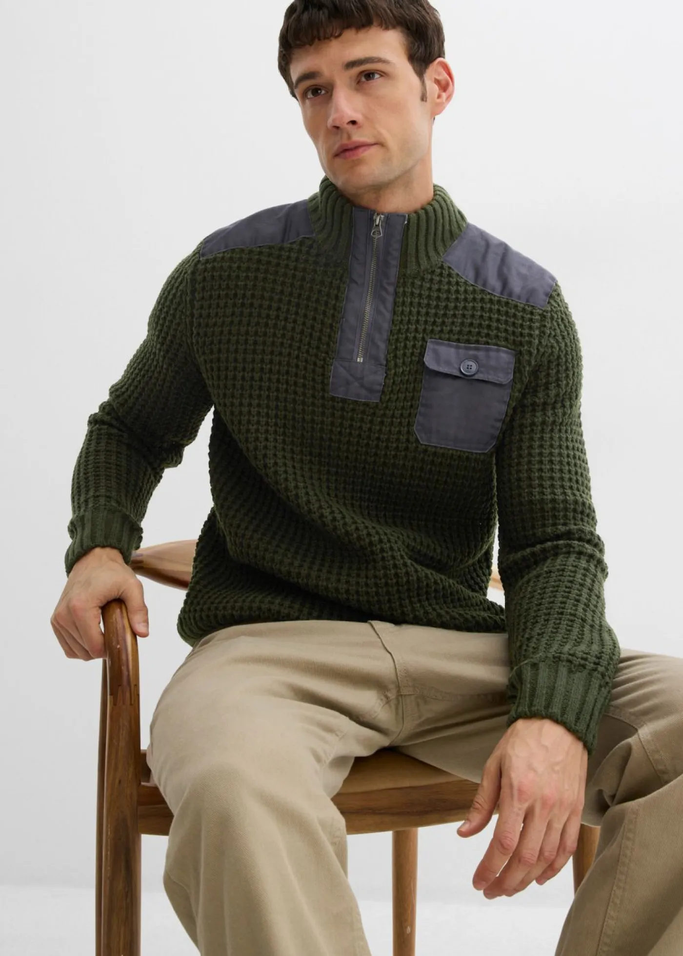 Hombre bonprix bonprix Jersey troyer de punto grueso con inserto de malla