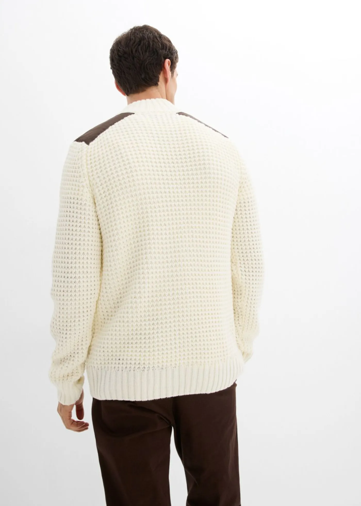 bonprix bonprix Jerséis Y Cárdigans>Jersey troyer de punto grueso con inserto de malla Blanco lana