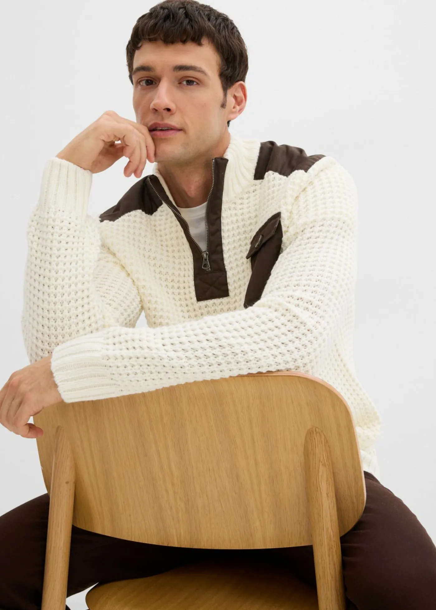 bonprix bonprix Jerséis Y Cárdigans>Jersey troyer de punto grueso con inserto de malla Blanco lana