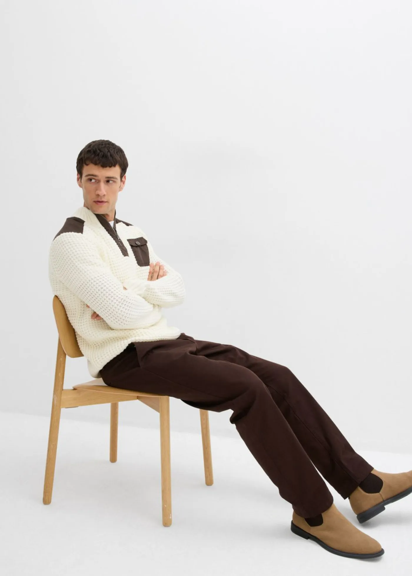 bonprix bonprix Jerséis Y Cárdigans>Jersey troyer de punto grueso con inserto de malla Blanco lana