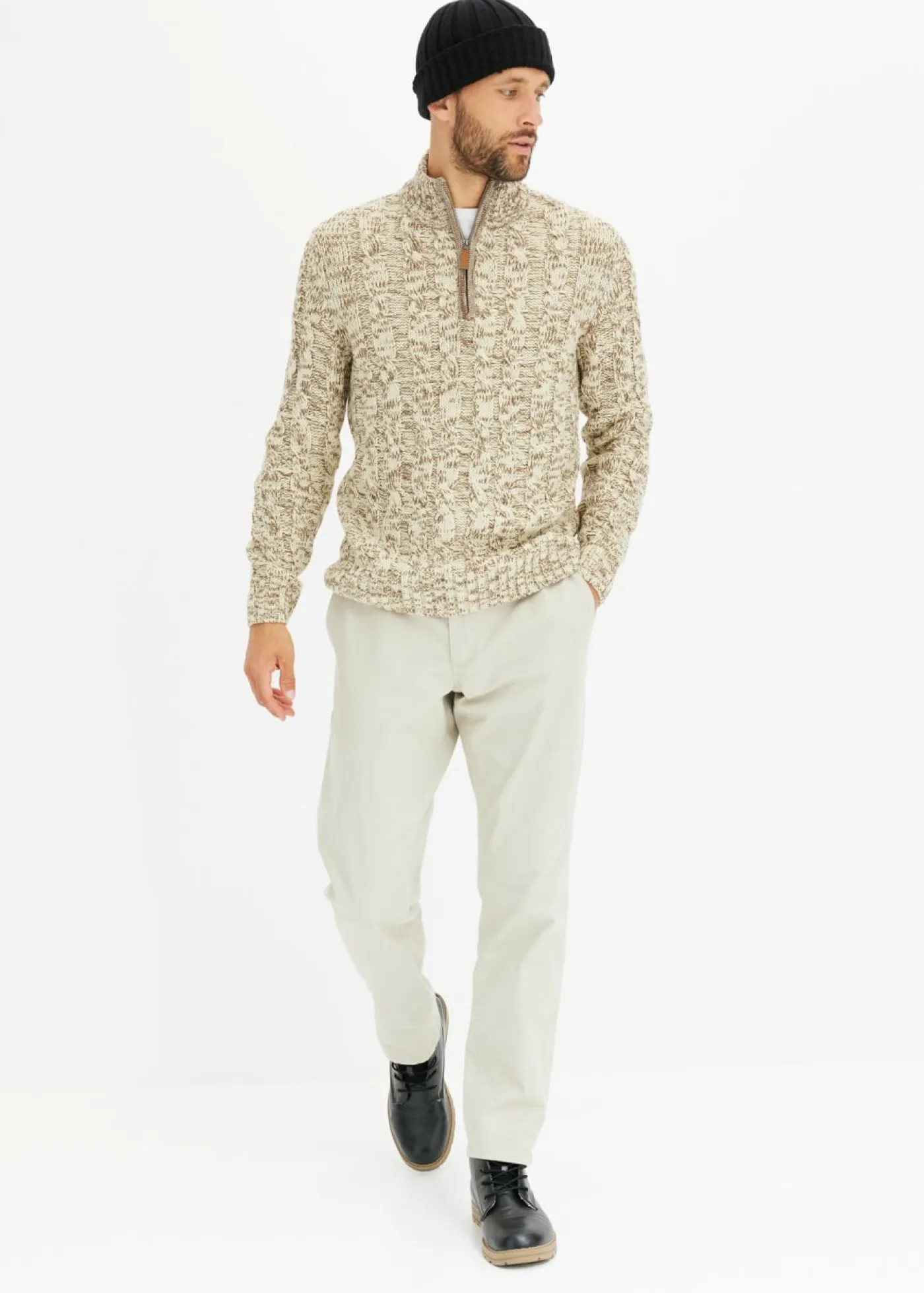 bonprix bonprix Jerséis Y Cárdigans>Jersey troyer jaspeado con patrón trenzado Beige jaspeado