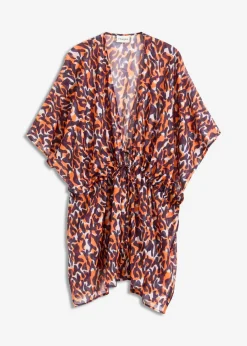 bonprix bonprix Ropa De Playa|Camisas Y Blusas>Kimono de playa con detalle de cordón estampado leo púrpura-marrón claro