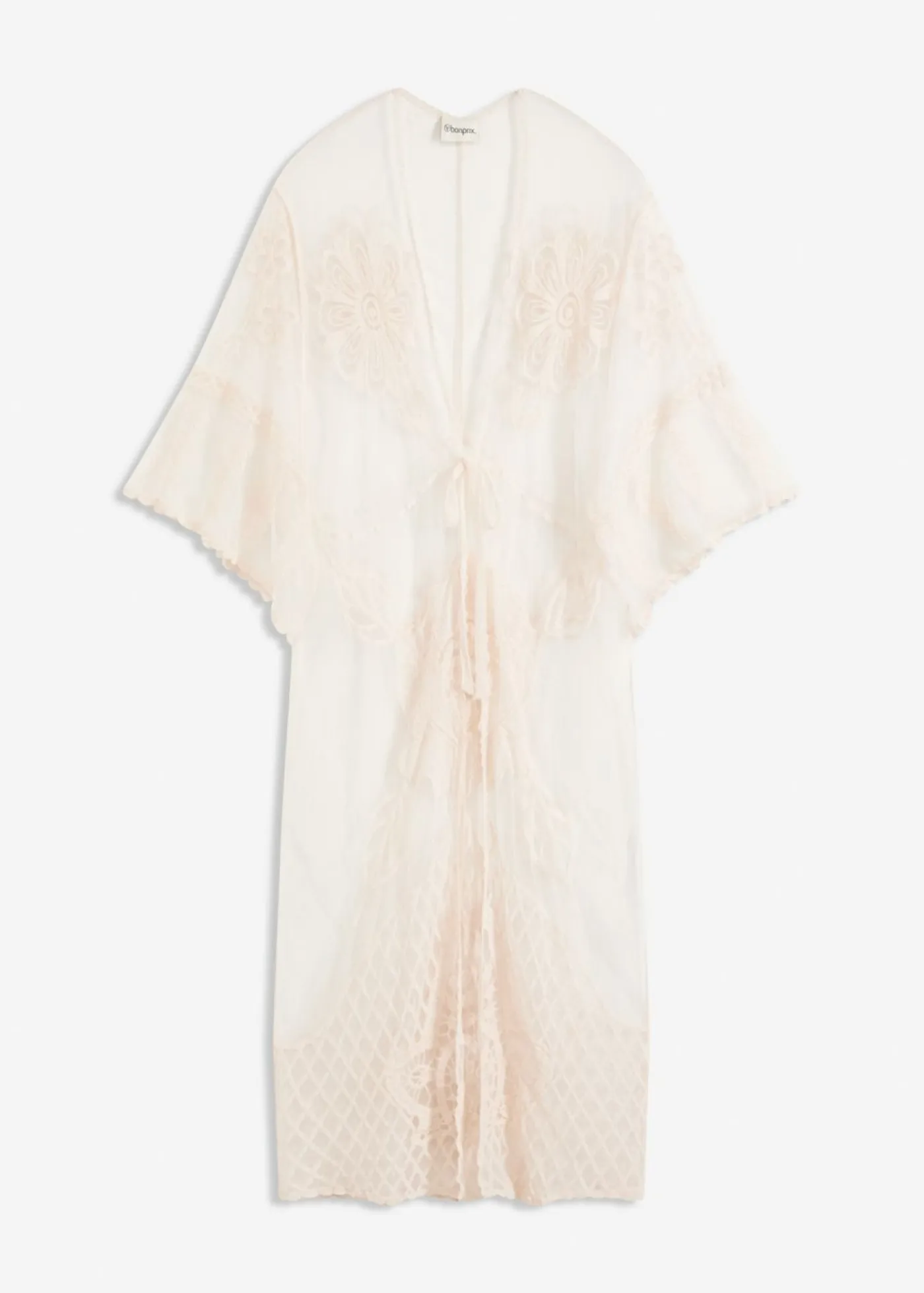 bonprix bonprix Ropa De Playa|Camisas Y Blusas>Kimono de playa transparente con encaje Beige