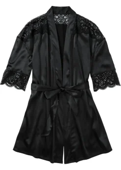 bonprix bonprix Albornoces Y Batas|Lencería>Kimono de satén con efecto brillante Negro