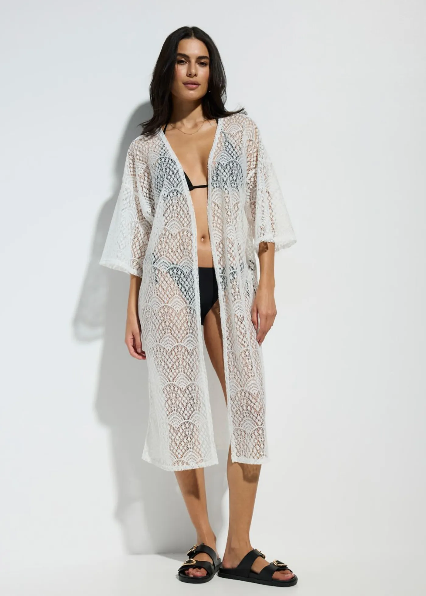 bonprix bonprix Ropa De Playa|Camisas Y Blusas>Kimono transparente para playa Blanco
