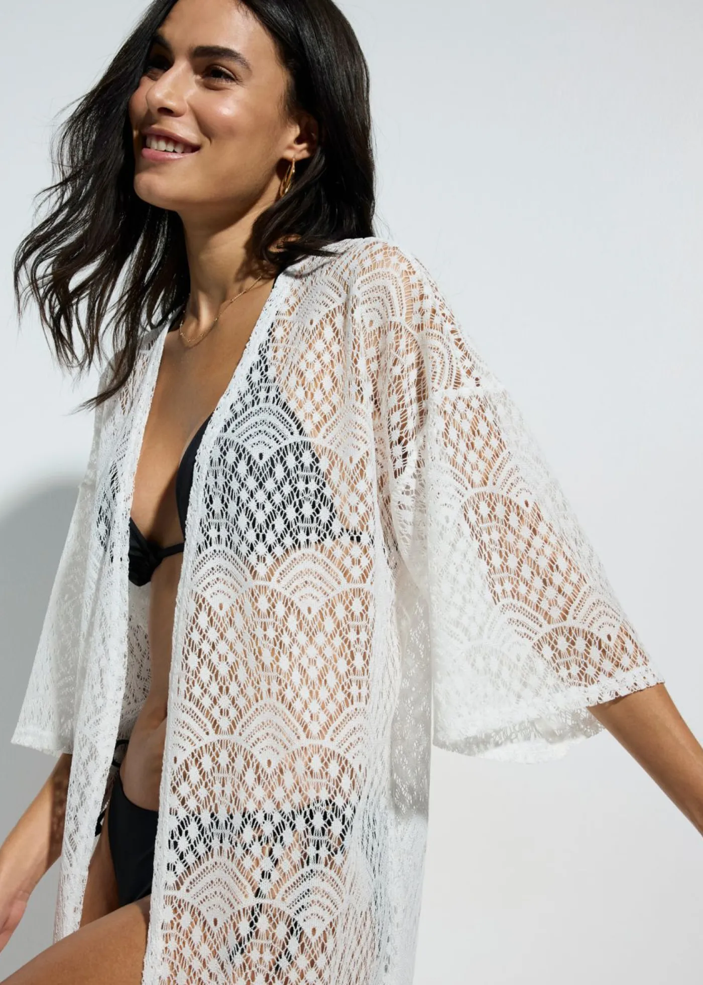 bonprix bonprix Ropa De Playa|Camisas Y Blusas>Kimono transparente para playa Blanco