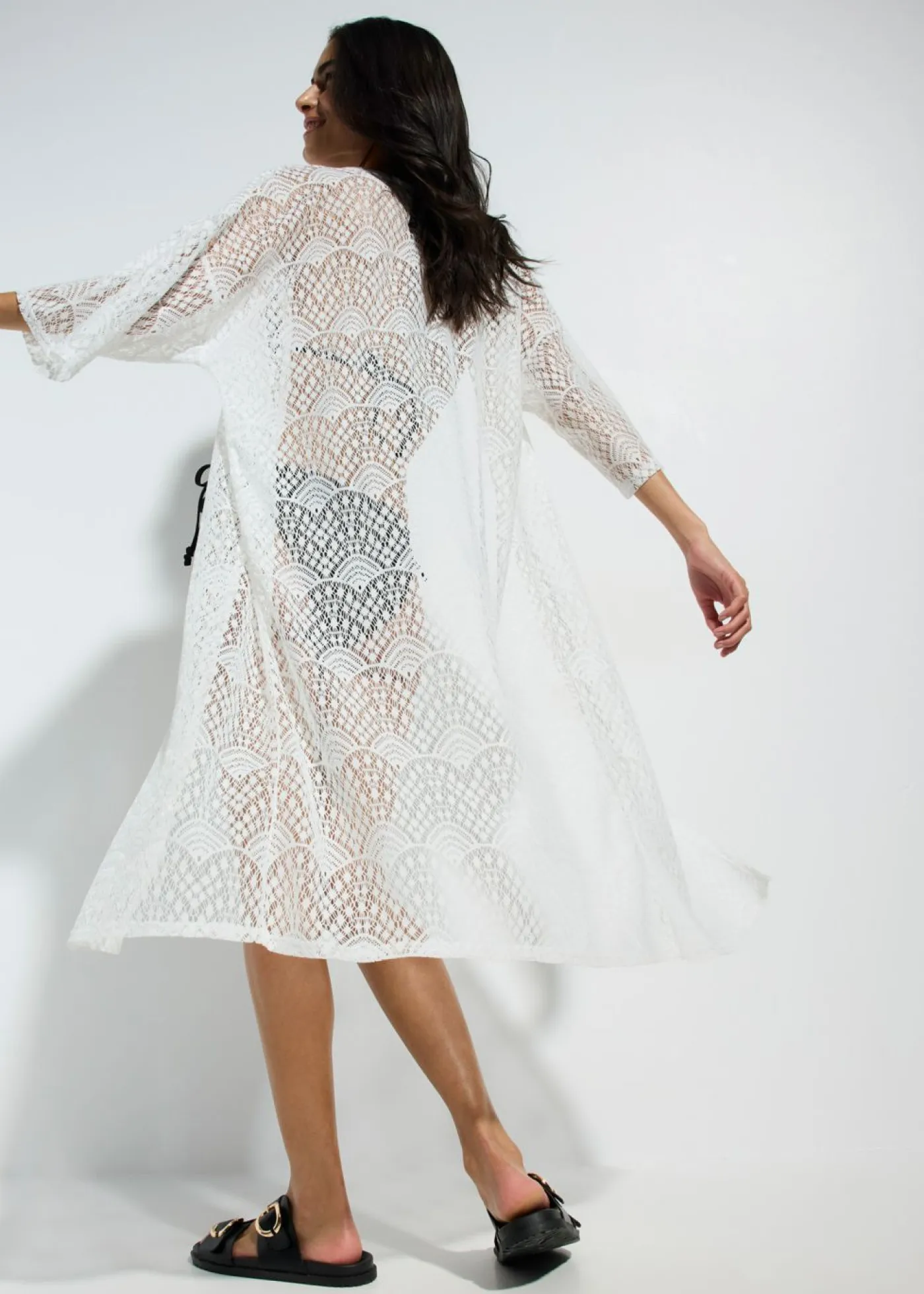 bonprix bonprix Ropa De Playa|Camisas Y Blusas>Kimono transparente para playa Blanco