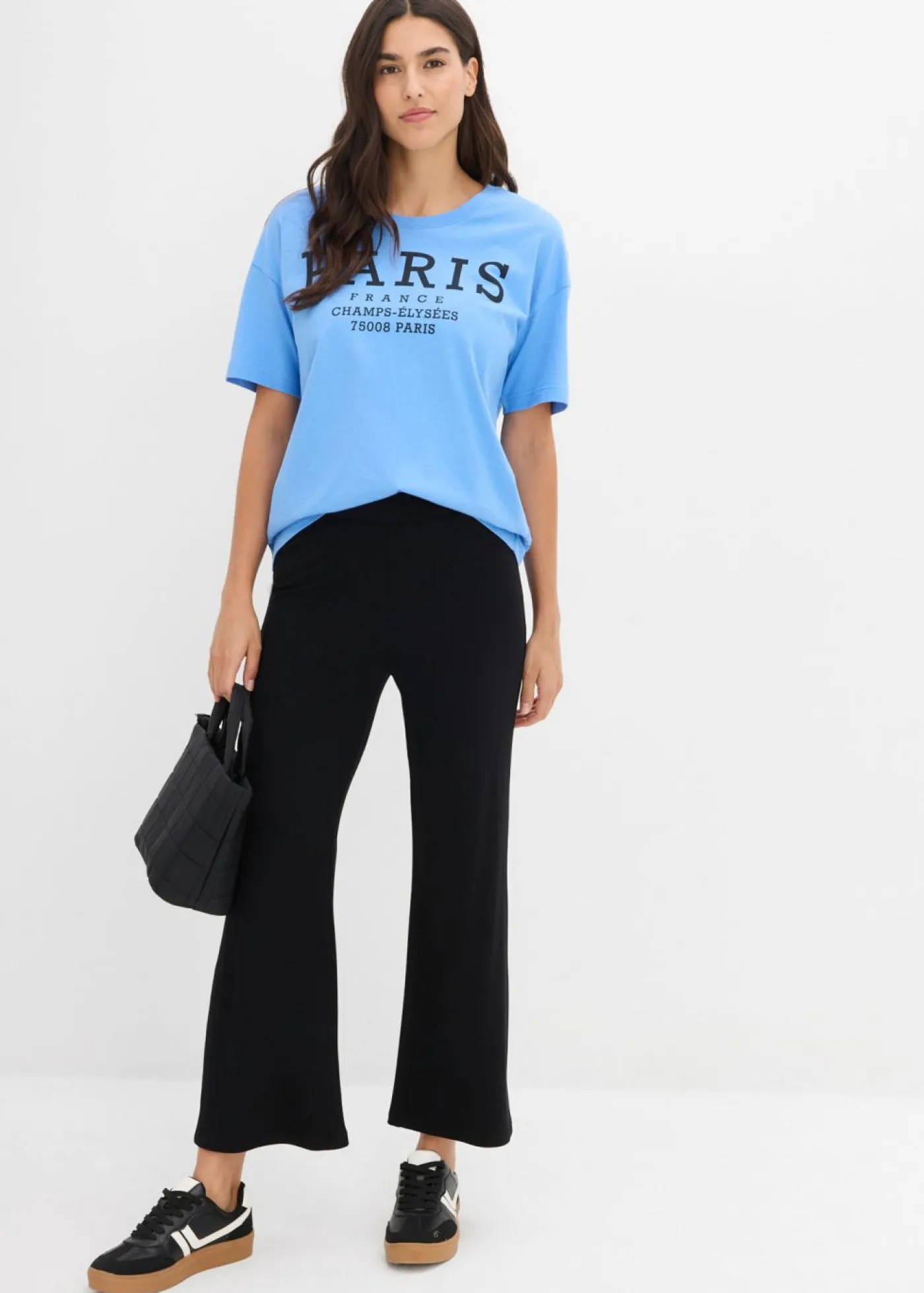 bonprix bonprix Pantalones|Novedades>Leggings acortados de canalé de mezcla de viscosa Negro