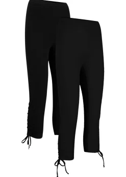 bonprix bonprix Pantalones>Leggings capri con fruncido (2 unidades) Negro