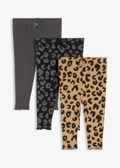 bonprix bonprix Packs|Pantalones>Leggings de algodón orgánico puro (3 unidades) estampado leo camel mate+antracita+negro+caqui claro