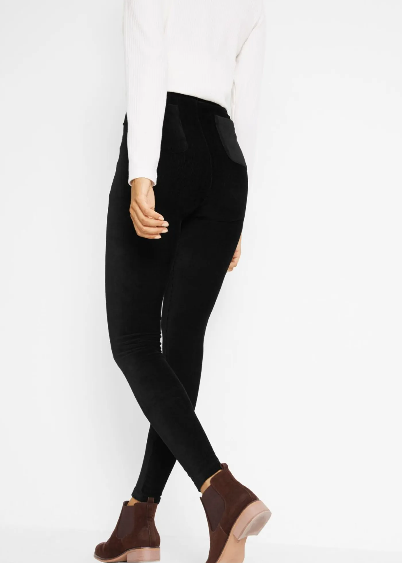bonprix bonprix Pantalones>Leggings de pana fina con cintura ancha y cómoda Negro