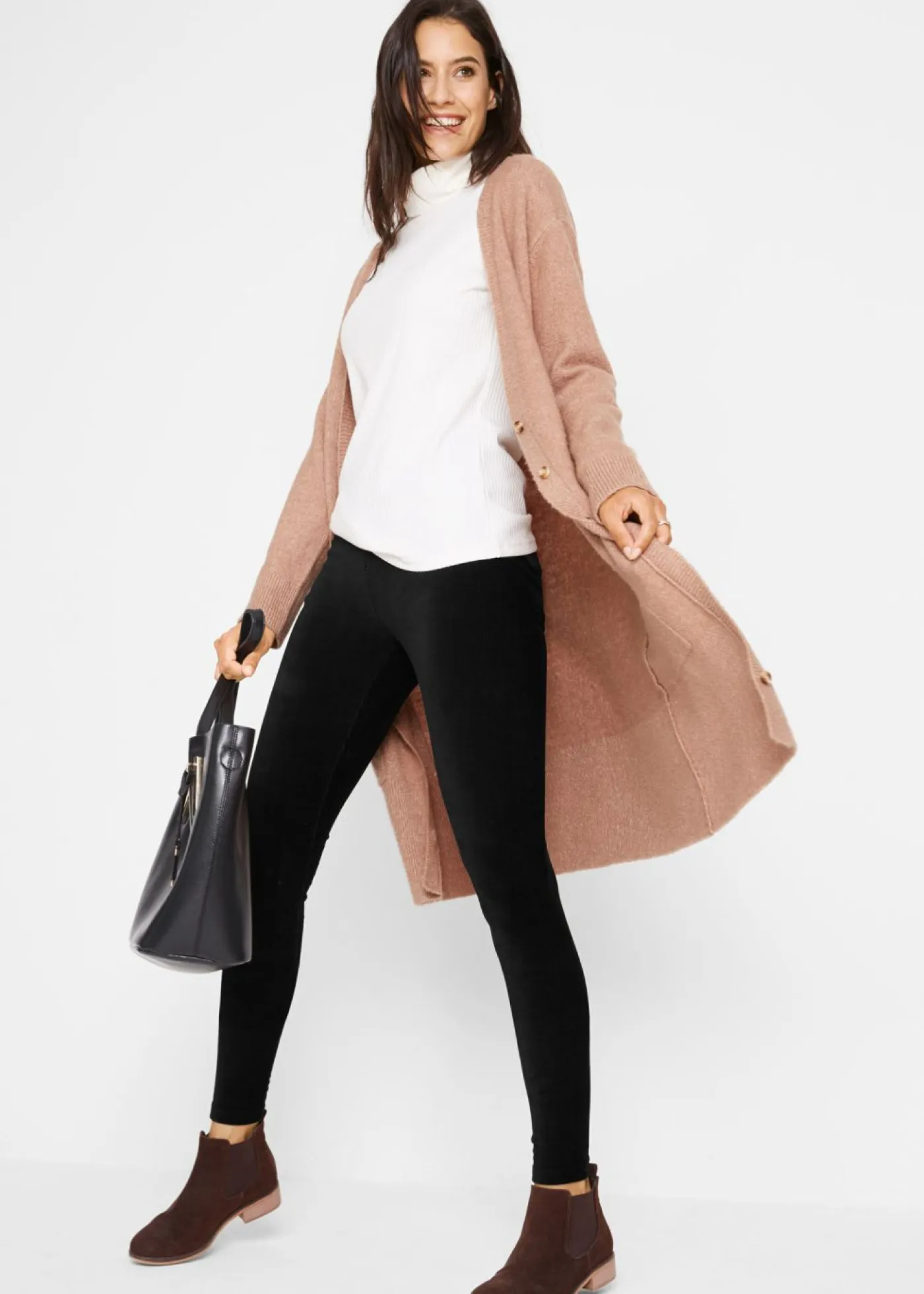 bonprix bonprix Pantalones>Leggings de pana fina con cintura ancha y cómoda Negro