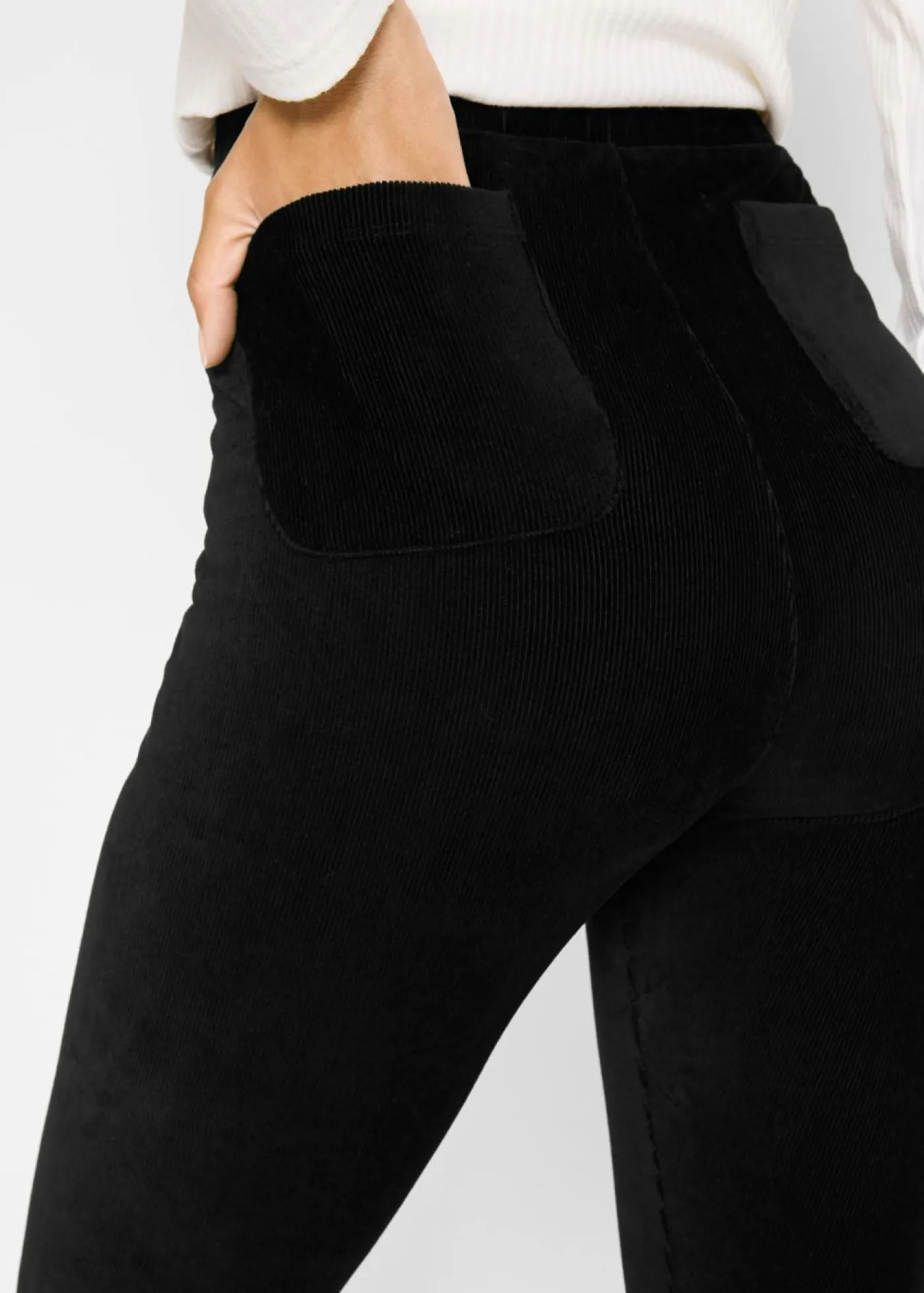 bonprix bonprix Pantalones>Leggings de pana fina con cintura ancha y cómoda Negro