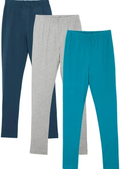 bonprix bonprix Ropa 9 A 16 Años·Pantalones Y Leggings|Ropa 9 A 16 Años·Packs De Ropa>Leggings (3 unidades) Azul oscuro + turquesa oscuro + gris claro jaspeado