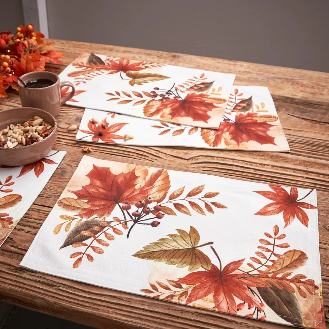 bonprix bonprix Vajilla|Manteleria Y Ropa De Cama>Manteles individuales con estampado de hojas (4 unidades) Marrón-blanco