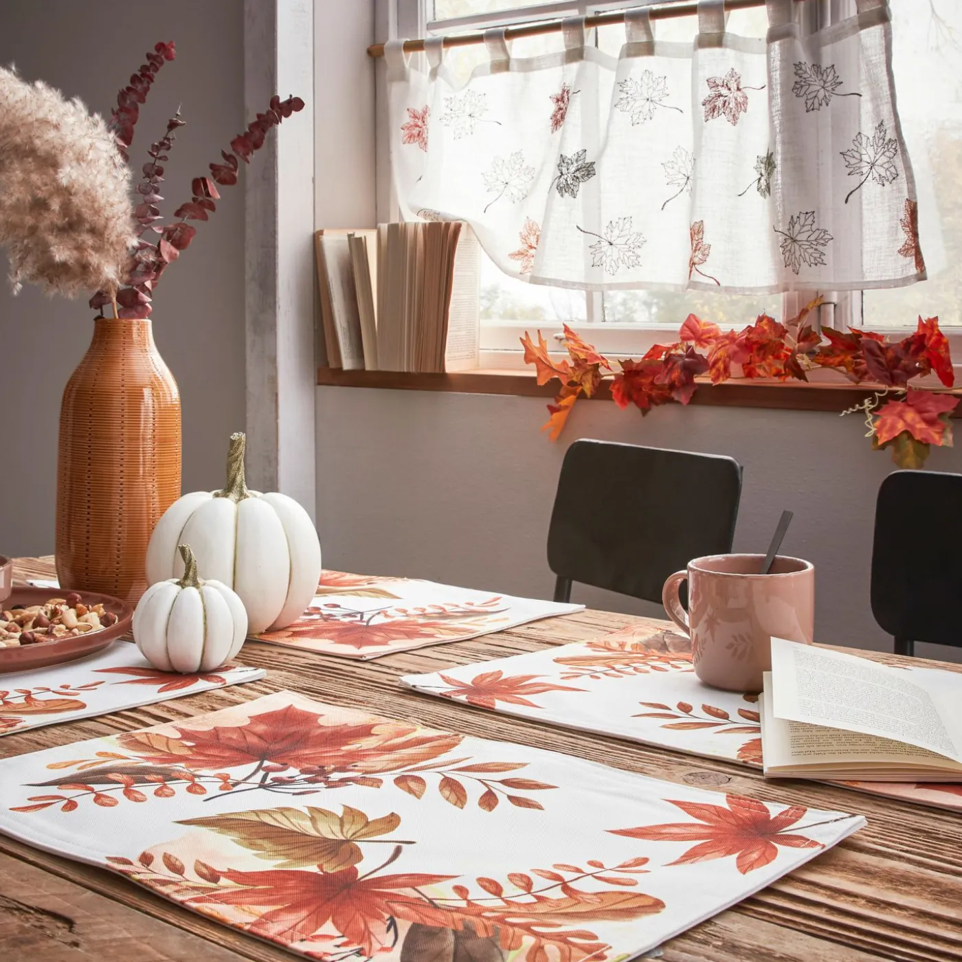 bonprix bonprix Vajilla|Manteleria Y Ropa De Cama>Manteles individuales con estampado de hojas (4 unidades) Marrón-blanco