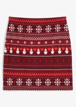 bonprix bonprix Faldas>Minifalda con patrón noruego de mezcla de algodón y elastano Rojo avellana-fresa-negro-blanco lana con patrón nórdico