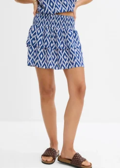 bonprix bonprix Faldas>Minifalda de viscosa fluida Azul glaciar-blanco con estampado gráfico