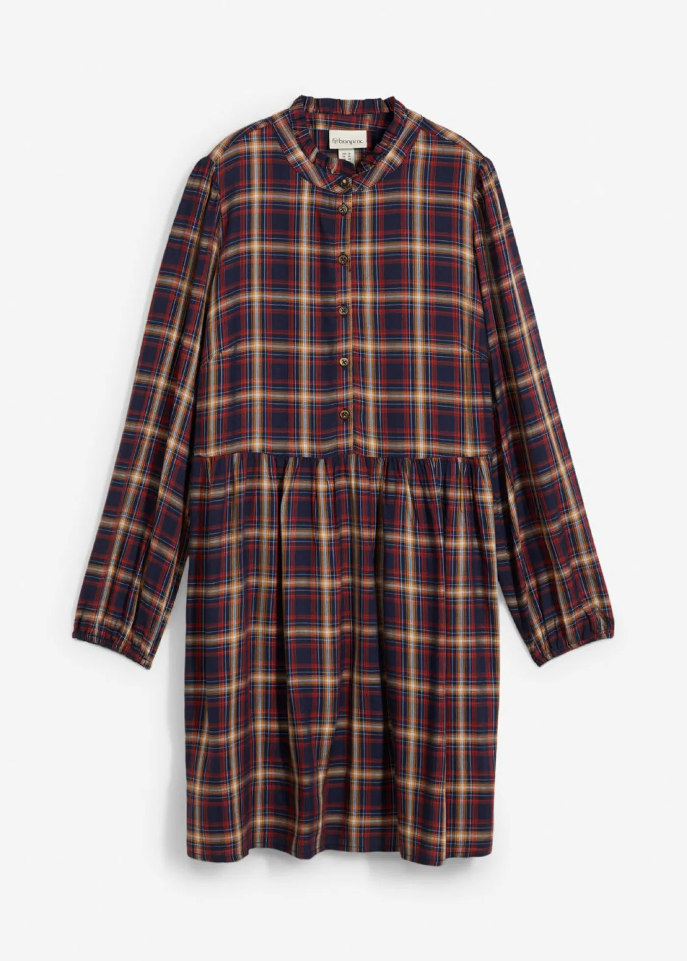 bonprix bonprix Vestidos>Minivestido de viscosa suave azul marino-azul provenzal-beige crema-óxido-blanco lana a cuadros