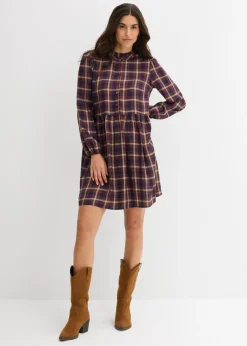 bonprix bonprix Vestidos>Minivestido de viscosa suave azul marino-azul provenzal-beige crema-óxido-blanco lana a cuadros