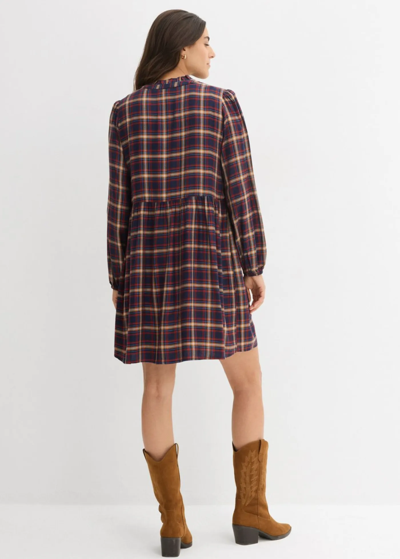 bonprix bonprix Vestidos>Minivestido de viscosa suave azul marino-azul provenzal-beige crema-óxido-blanco lana a cuadros