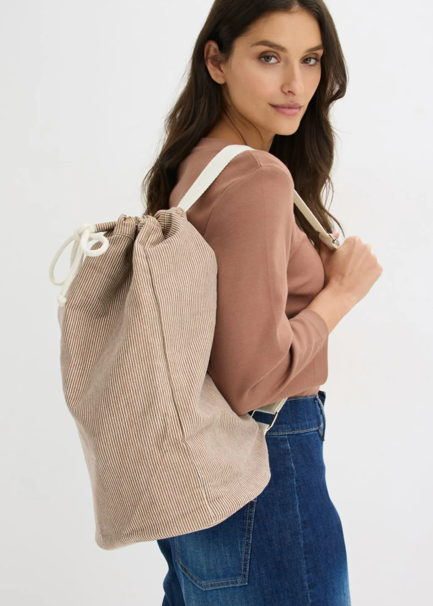 bonprix bonprix Complementos Temáticos·Accesorios Veganos|Bolsos>Mochila de lona con rayas marrón castaño-blanco perla