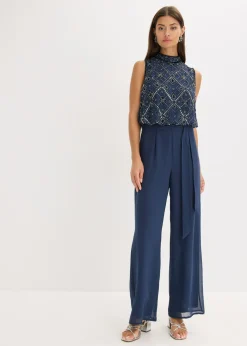 bonprix bonprix Monos|Ropa Elegante>Mono con bordado de perlas azul marino-plata