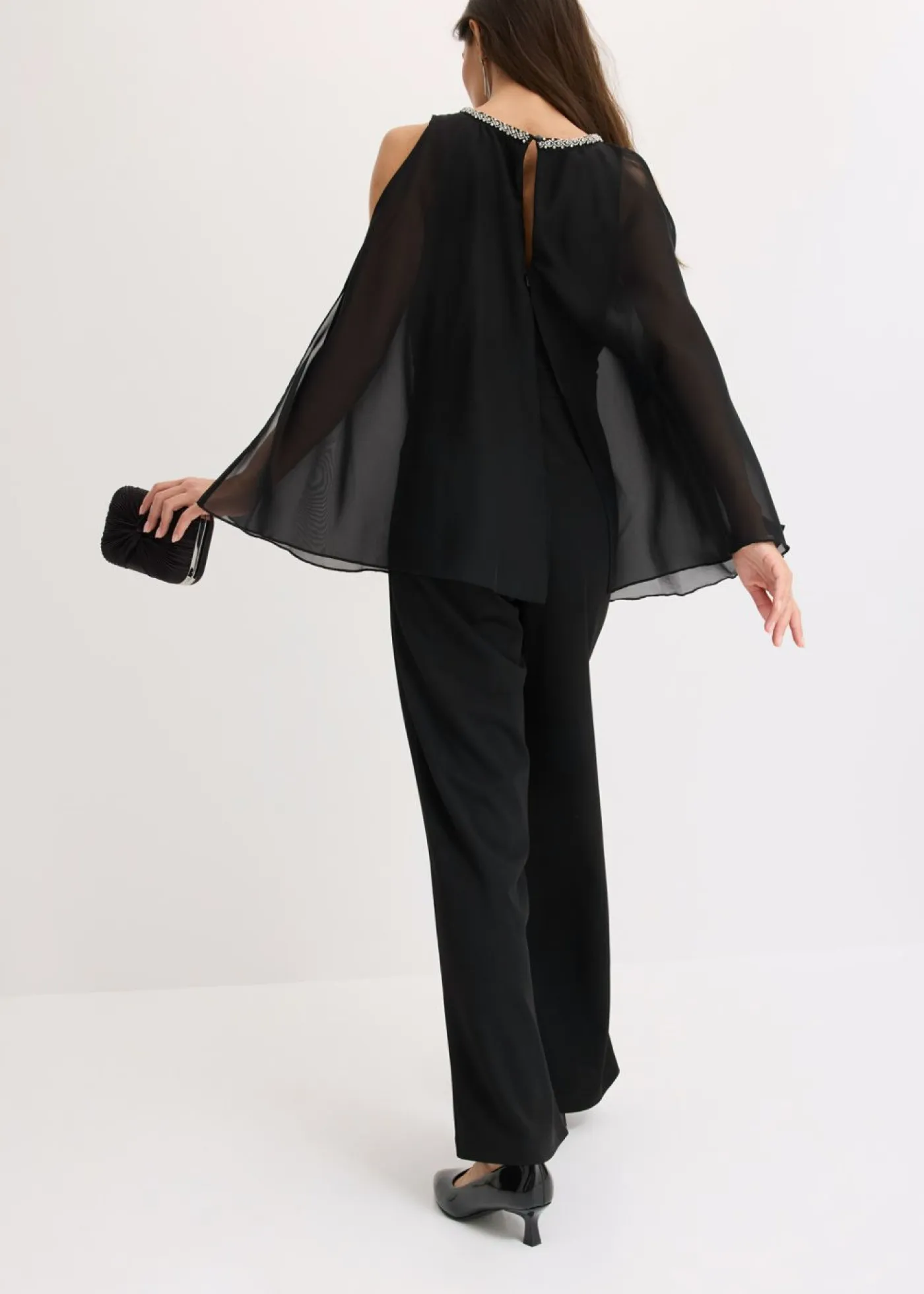 Mujer bonprix bonprix Mono con capa y adornos de piedras brillantes