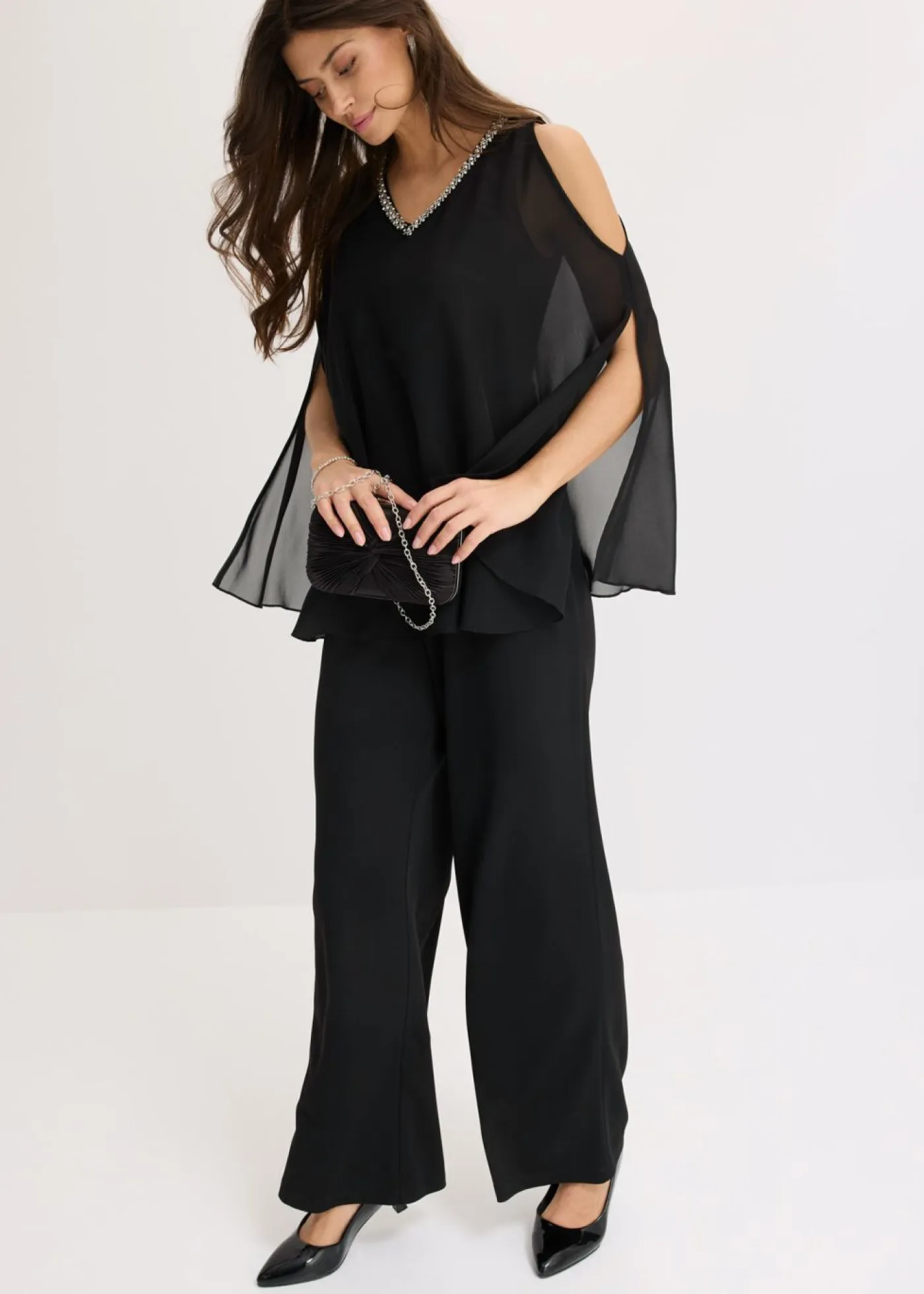 Mujer bonprix bonprix Mono con capa y adornos de piedras brillantes