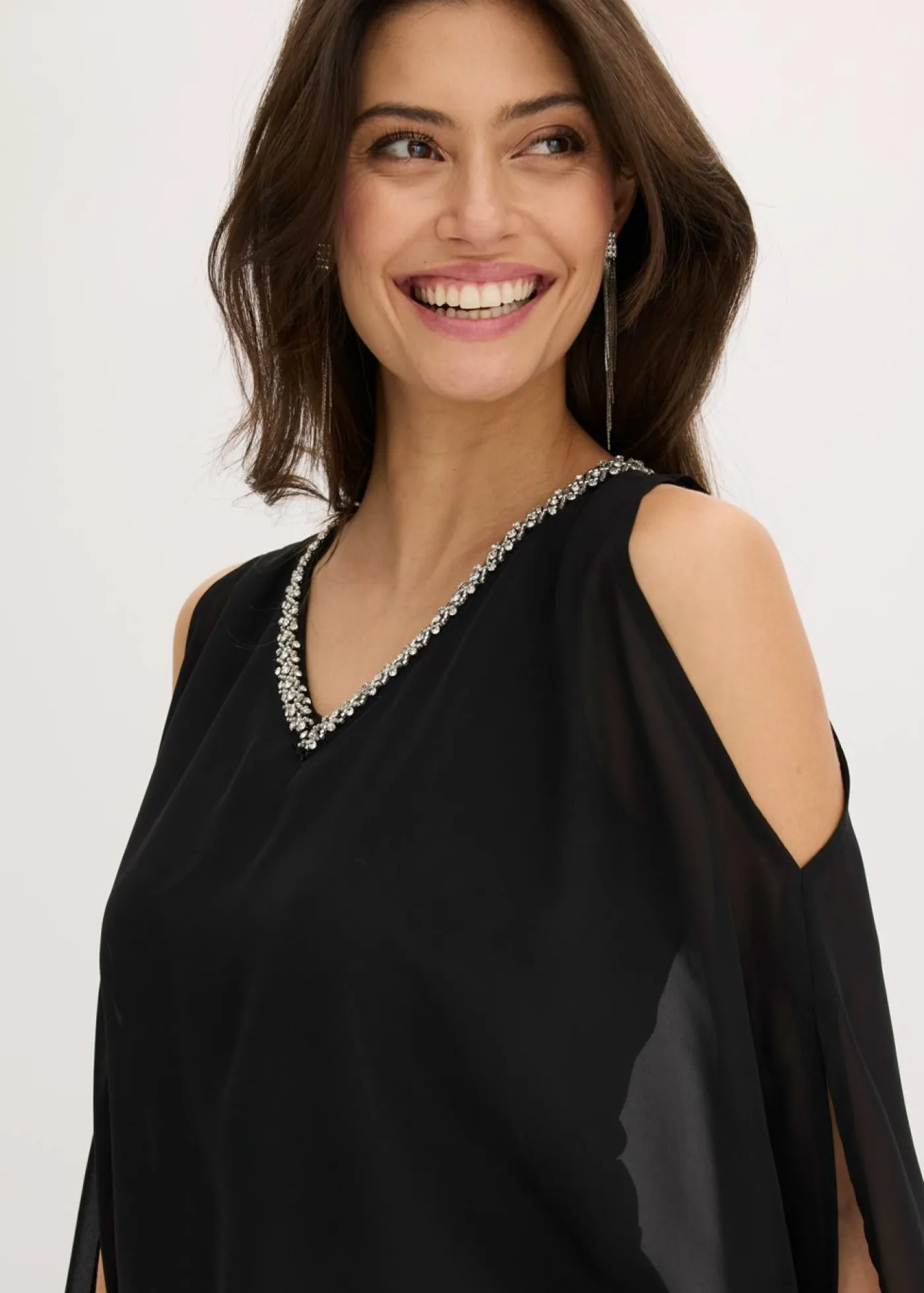 Mujer bonprix bonprix Mono con capa y adornos de piedras brillantes