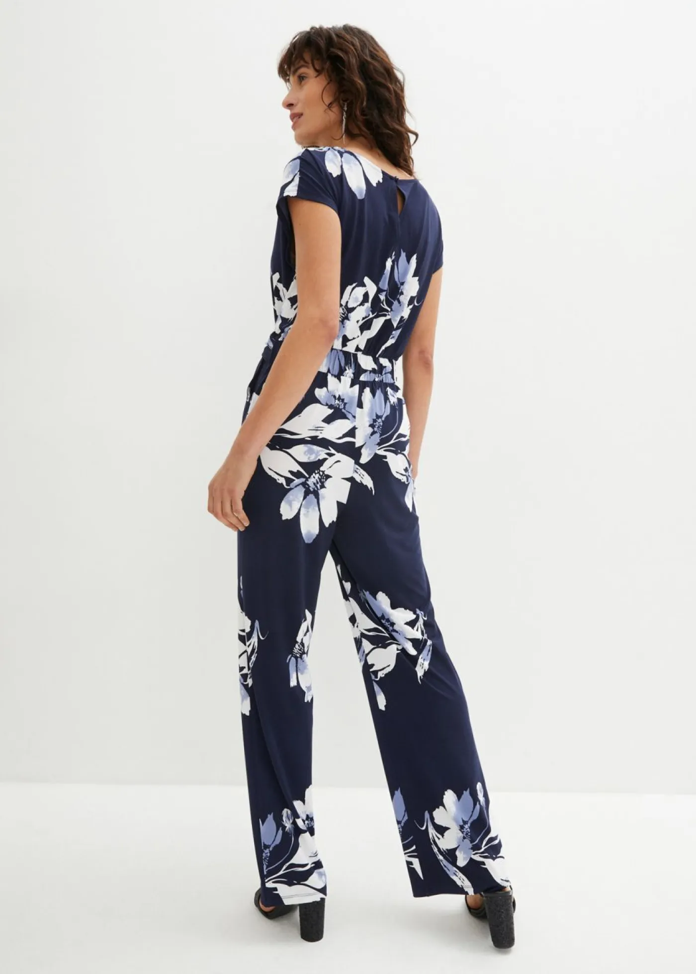 bonprix bonprix Tallas Pequeñas>Mono con cordón azul marino / blanco con flores