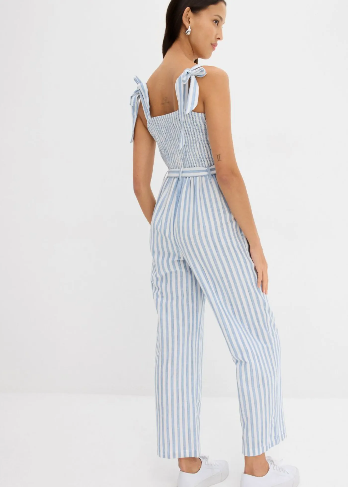 bonprix bonprix Monos>Mono de algodón orgánico puro azul-blanco rayas verticales