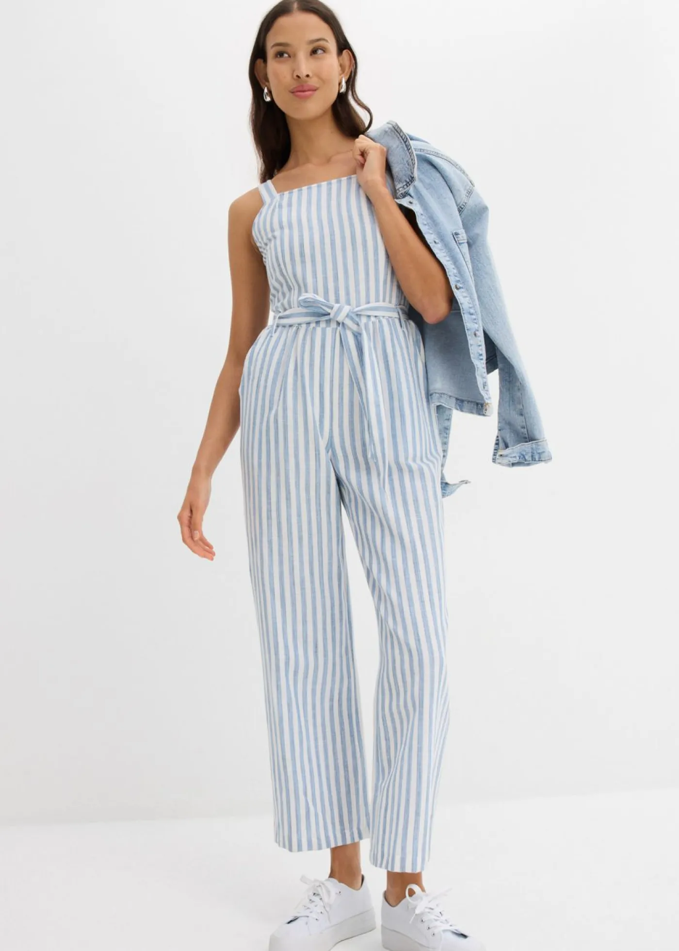 bonprix bonprix Monos>Mono de algodón orgánico puro azul-blanco rayas verticales