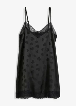 bonprix bonprix Corsés|Lencería>Negligé de satén con diseño de corazones Negro