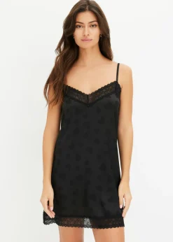 bonprix bonprix Corsés|Lencería>Negligé de satén con diseño de corazones Negro
