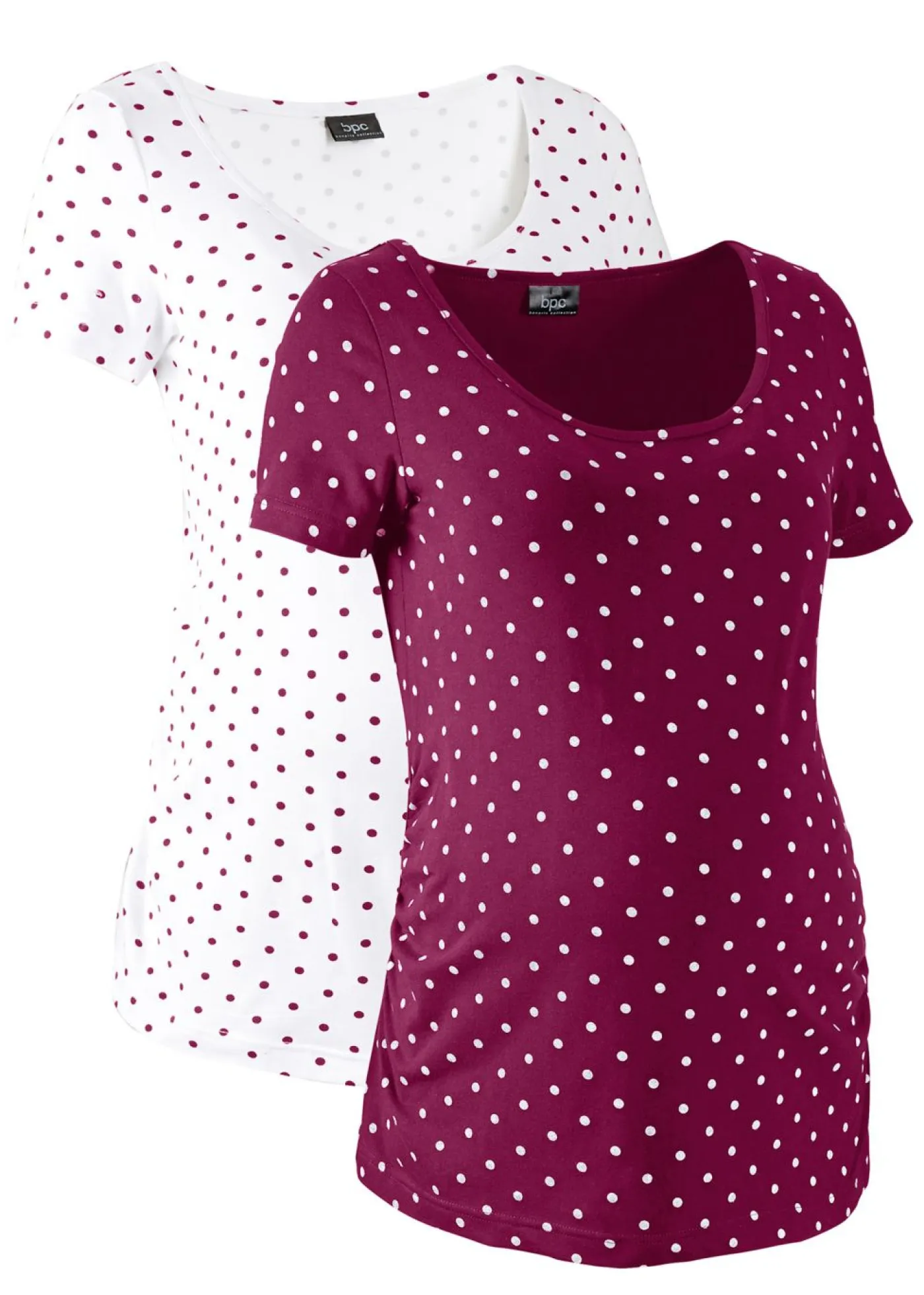 bonprix bonprix Premamá>Pack de 2 camisetas premamá de algodón orgánico Baya + blanco de lunares