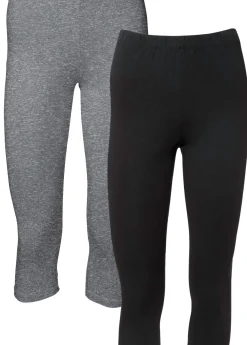 bonprix bonprix Básicos|Pantalones>Pack de 2 leggings cropped Gris-negro