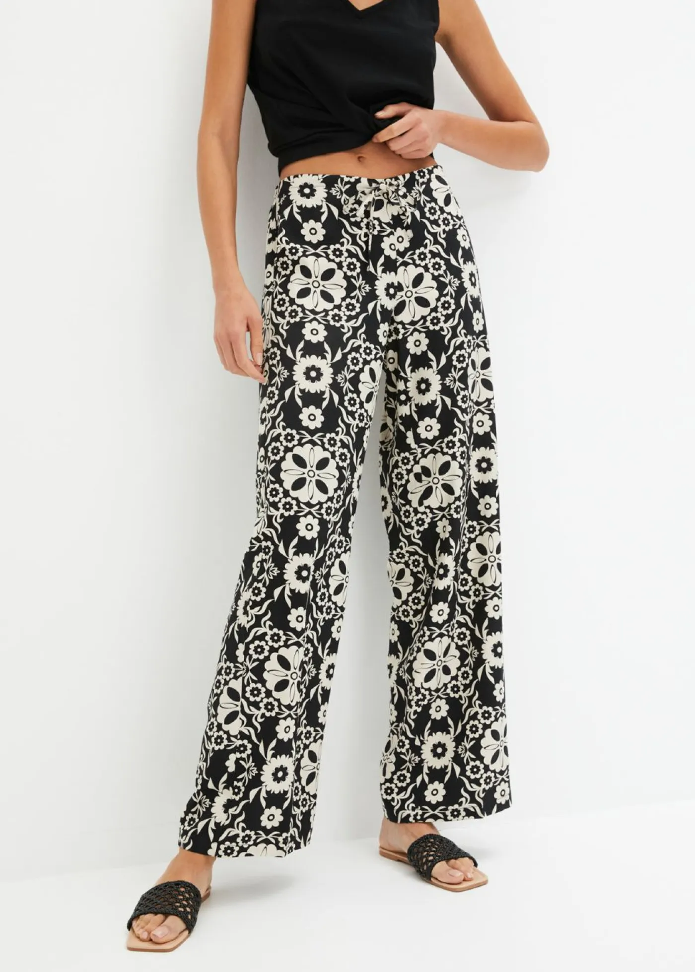 bonprix bonprix Pantalones>Pantalón Negro-gris guijarro