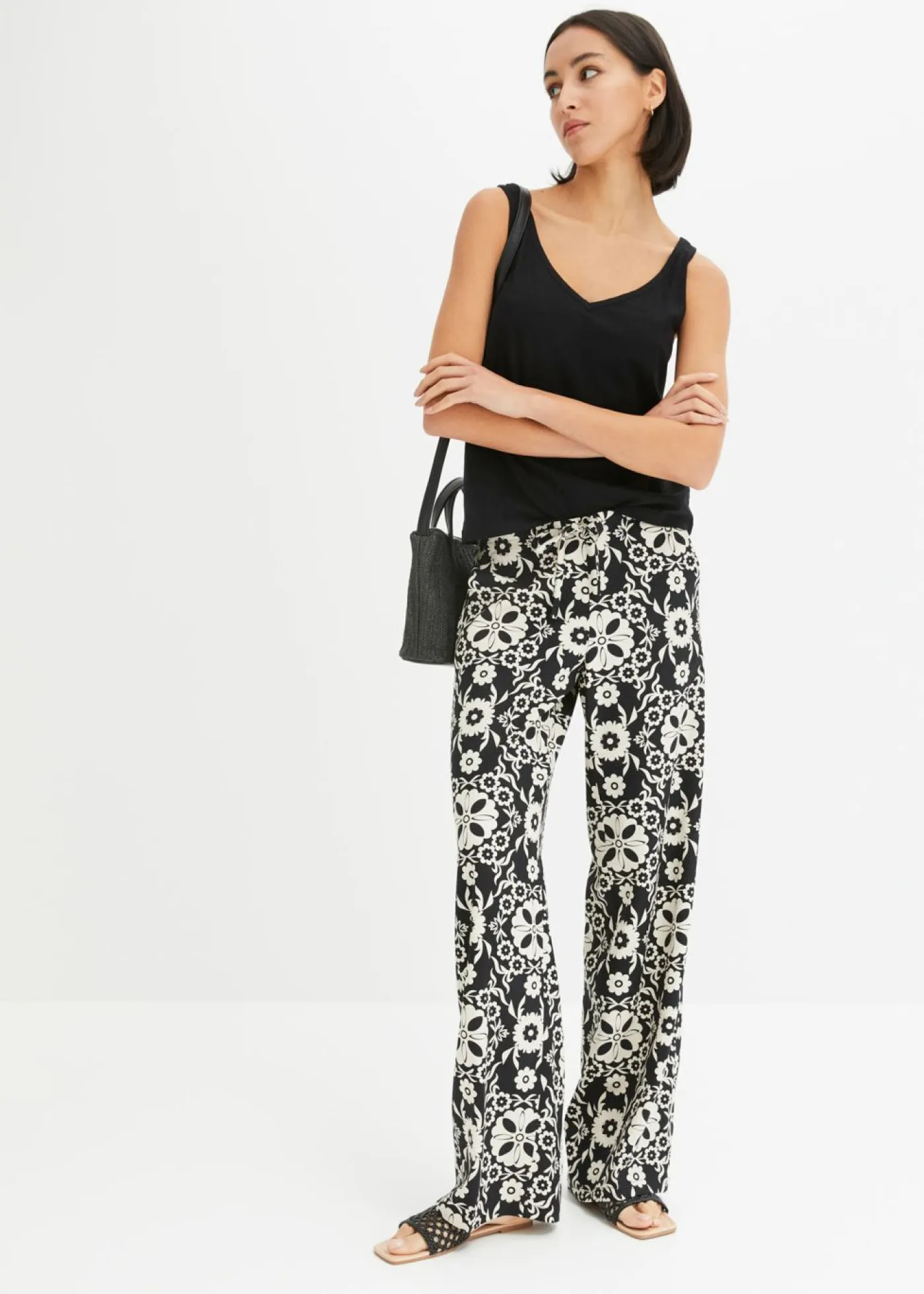 bonprix bonprix Pantalones>Pantalón Negro-gris guijarro