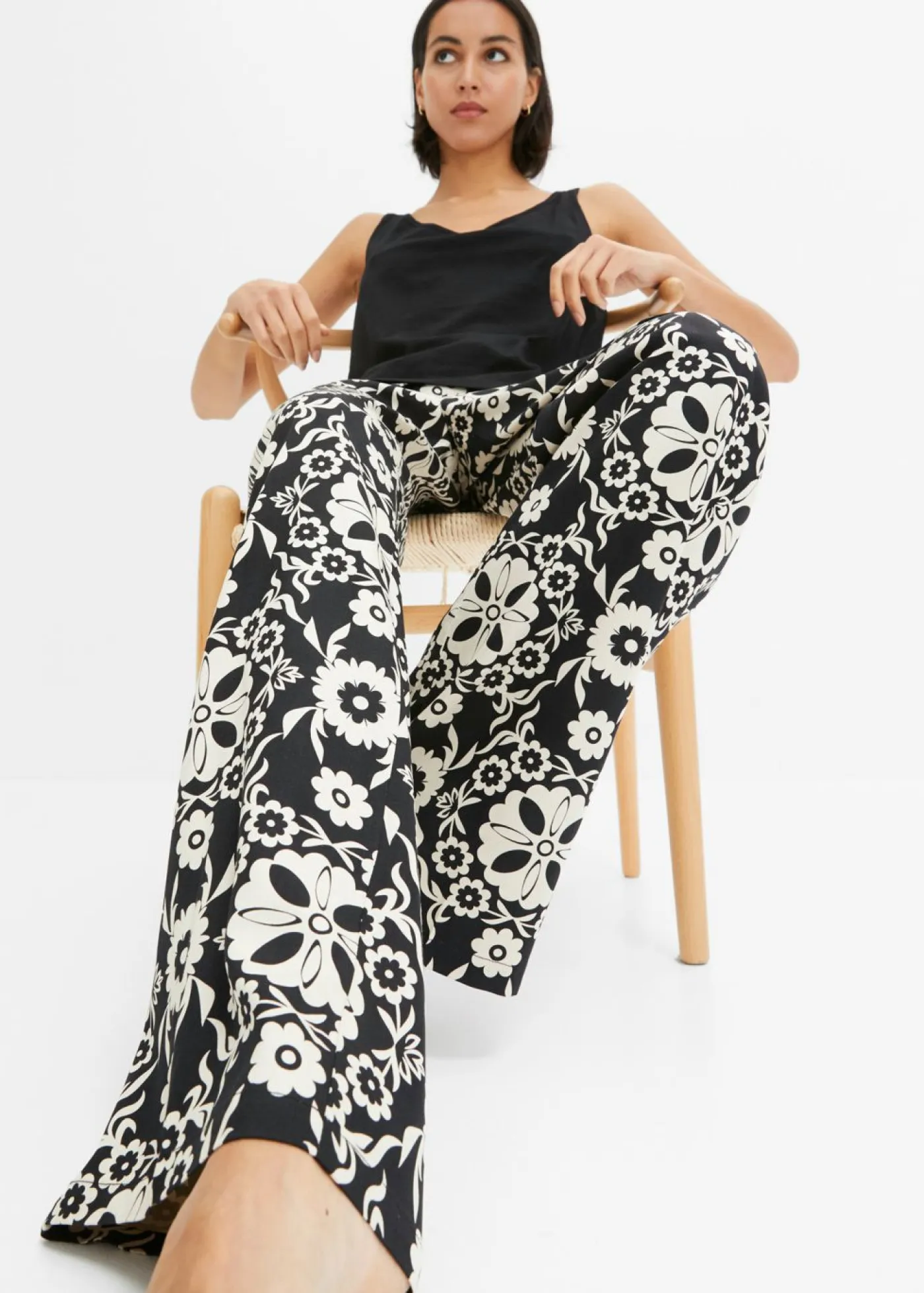 bonprix bonprix Pantalones>Pantalón Negro-gris guijarro