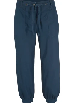 bonprix bonprix Pantalones>Pantalón 3/4 en mezcla de algodón y lino Azul marino