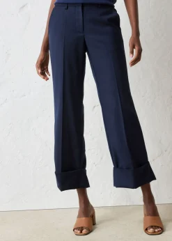 bonprix bonprix Premium|Pantalones>Pantalón acampanado con contenido de lana Azul marino