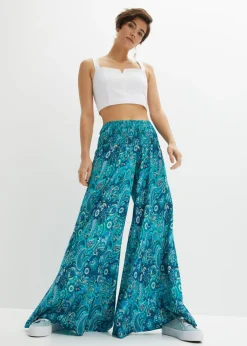 Mujer bonprix bonprix Pantalón ancho con cintura de nido de abeja