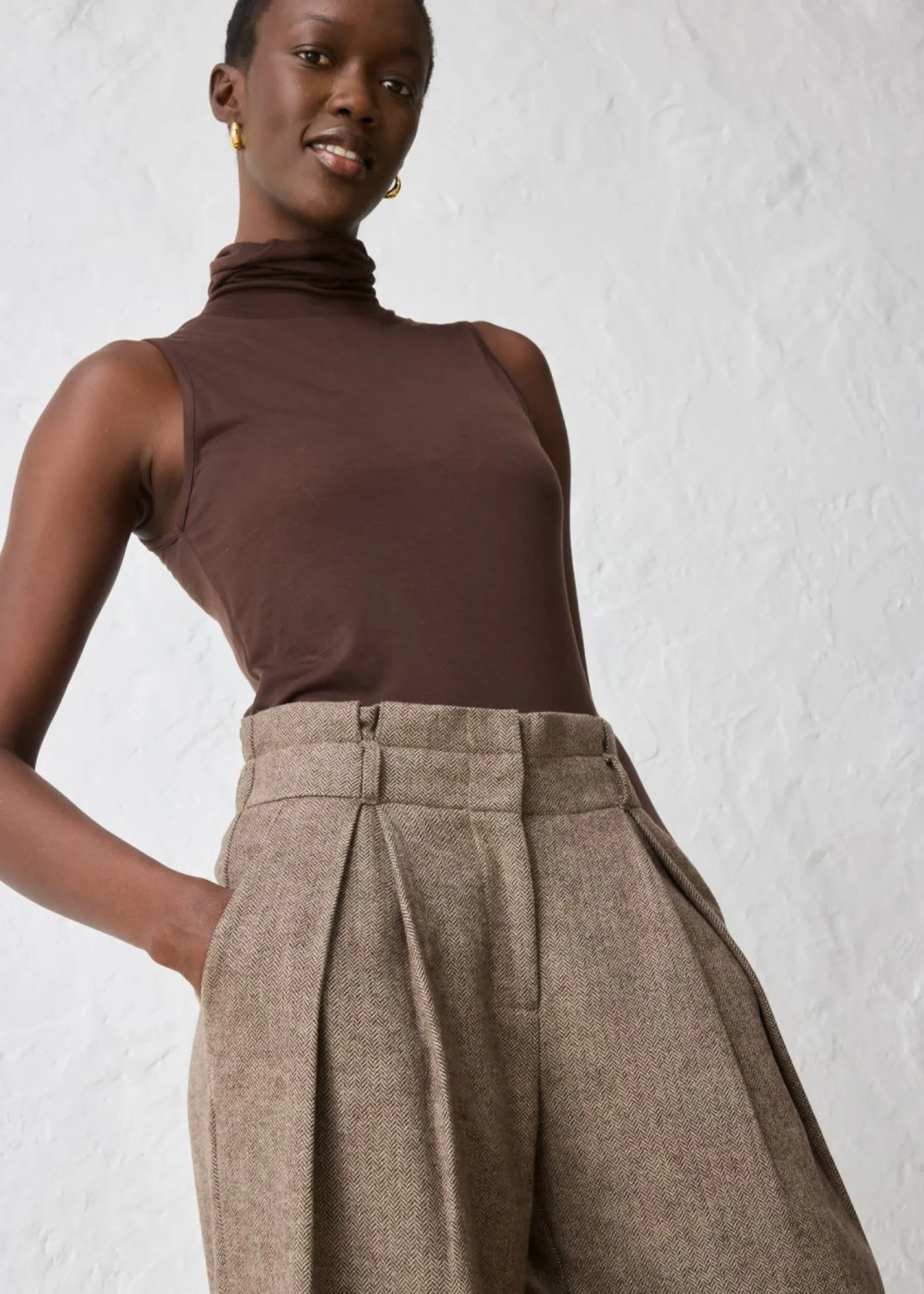 bonprix bonprix Premium|Pantalones>Pantalón ancho con lana marrón oscuro moteado