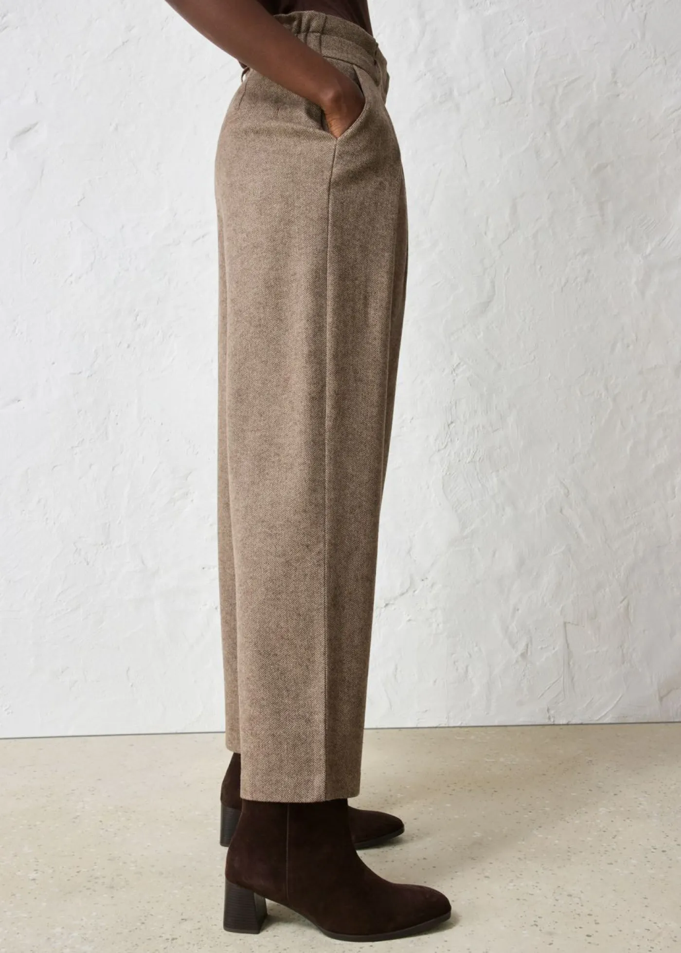 bonprix bonprix Premium|Pantalones>Pantalón ancho con lana marrón oscuro moteado