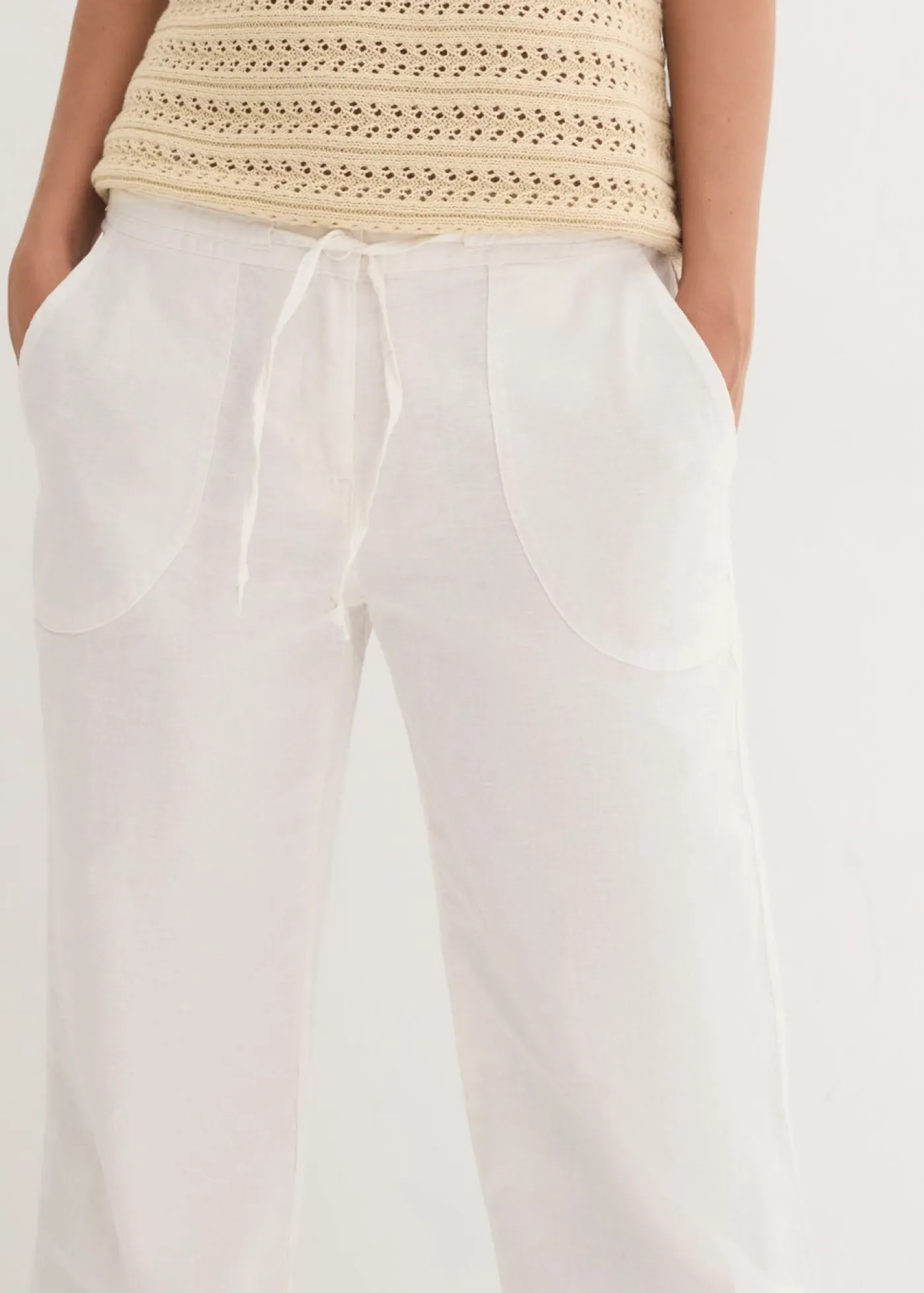 bonprix bonprix Pantalones|Tallas Pequeñas>Pantalón ancho con lino Blanco