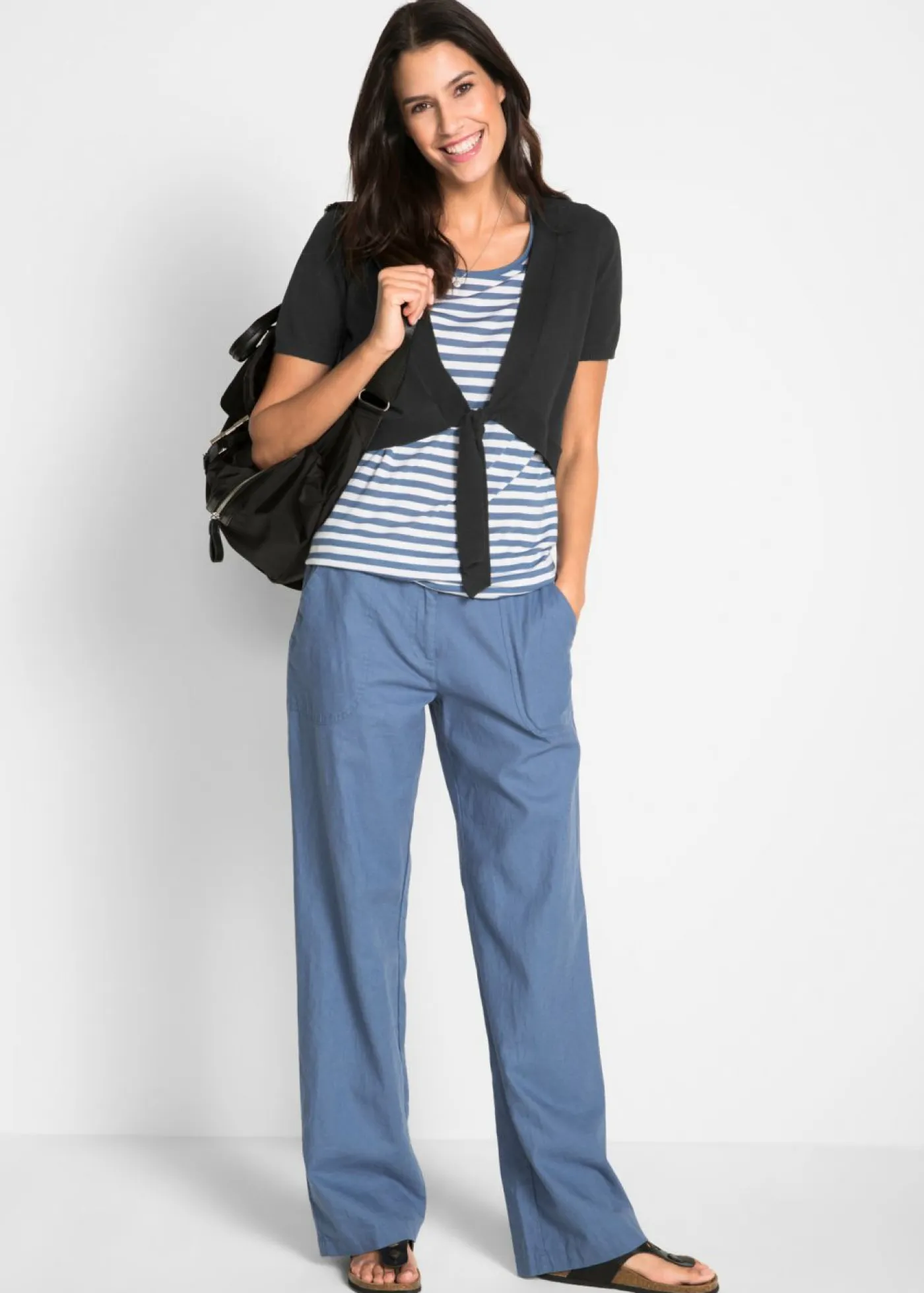 bonprix bonprix Pantalones|Tallas Pequeñas>Pantalón ancho con lino Denim