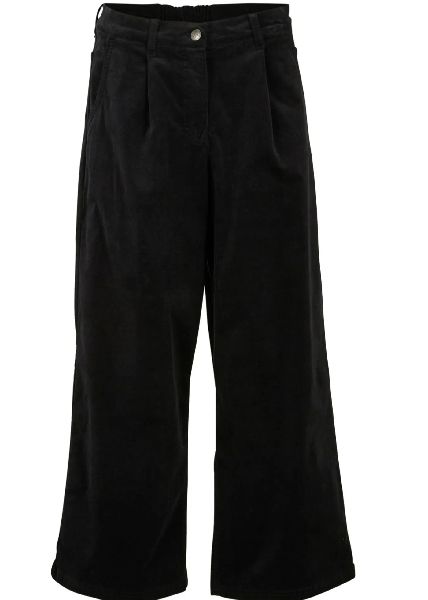 bonprix bonprix Pantalones>Pantalón ancho de pana elástica con cintura cómoda high waist, largo 7/8 Negro